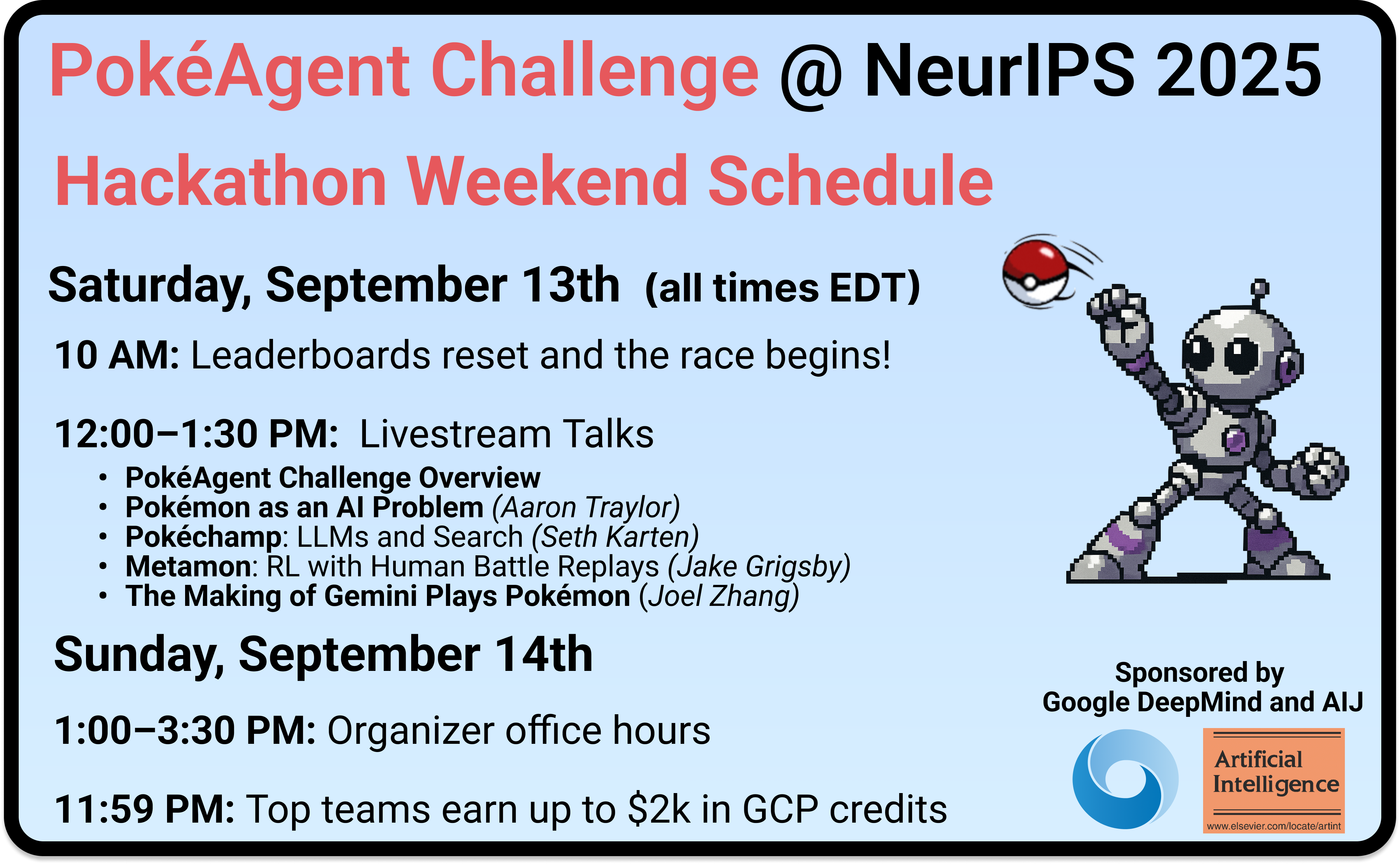 PokéAgent Weekend Hackathon Schedule